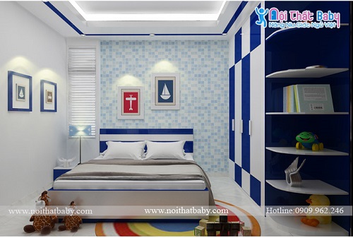 Phòng ngủ hiện đại xanh dương dành cho bé trai